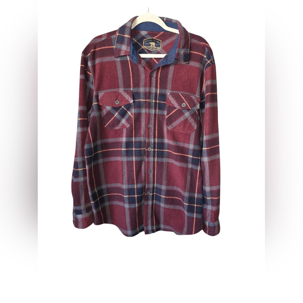 Freedom Foundry Men's L Red Blue Plaid Fleece Button -Up Shirt Jacket Shacket‎